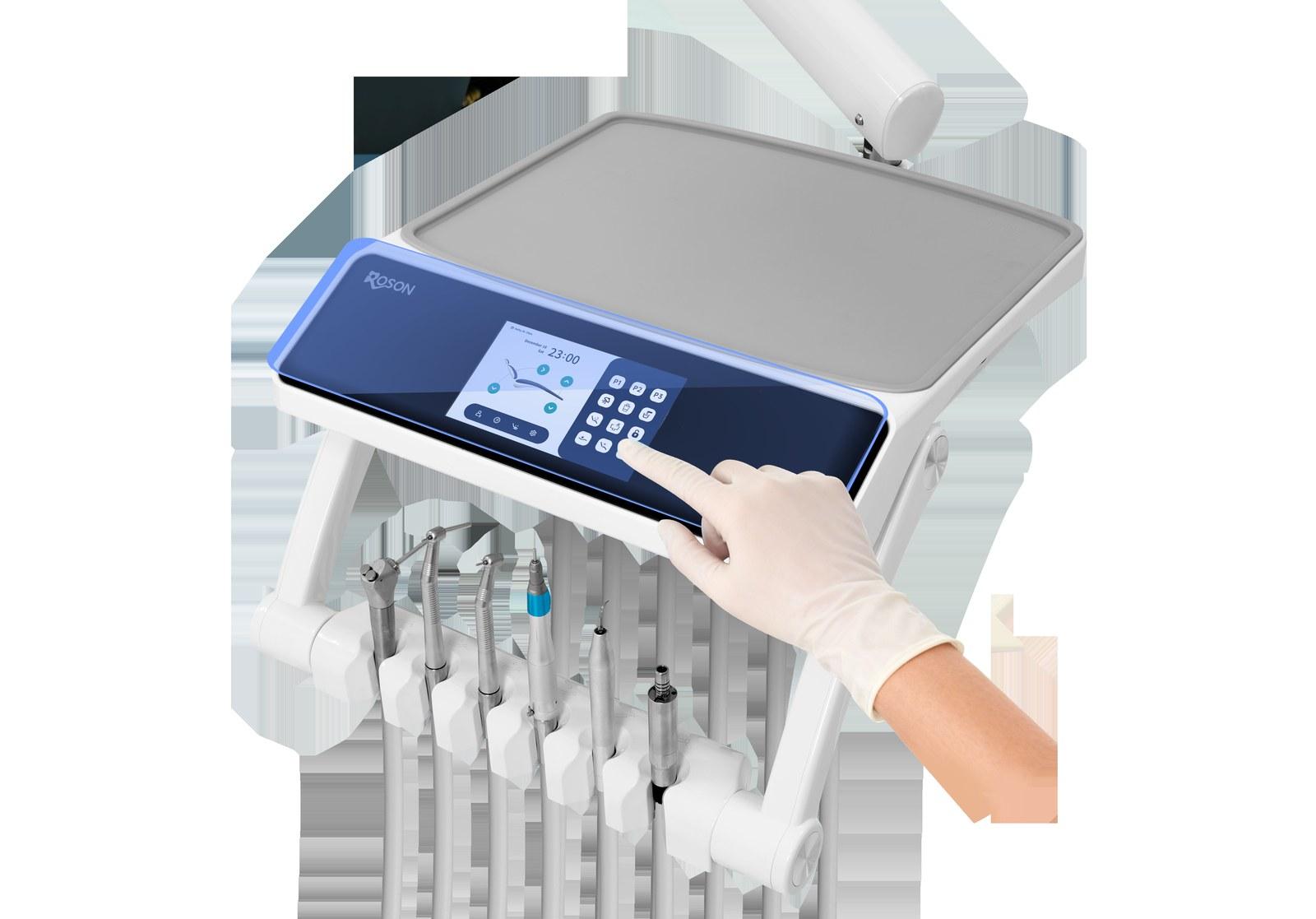 A1 Pro touchscreen control panel — dental icons and chair memory