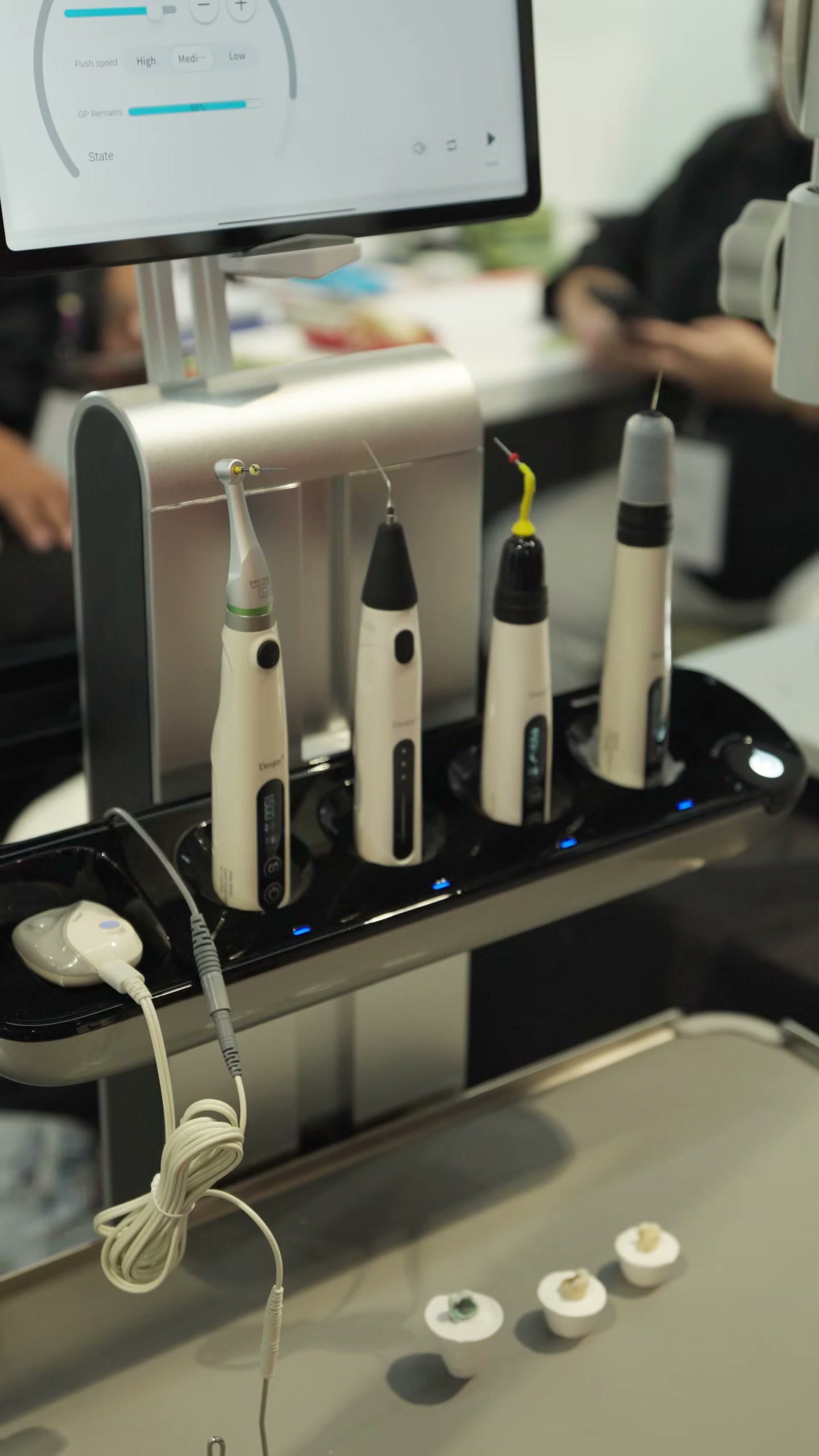 Endo motors on the counter, seen up close