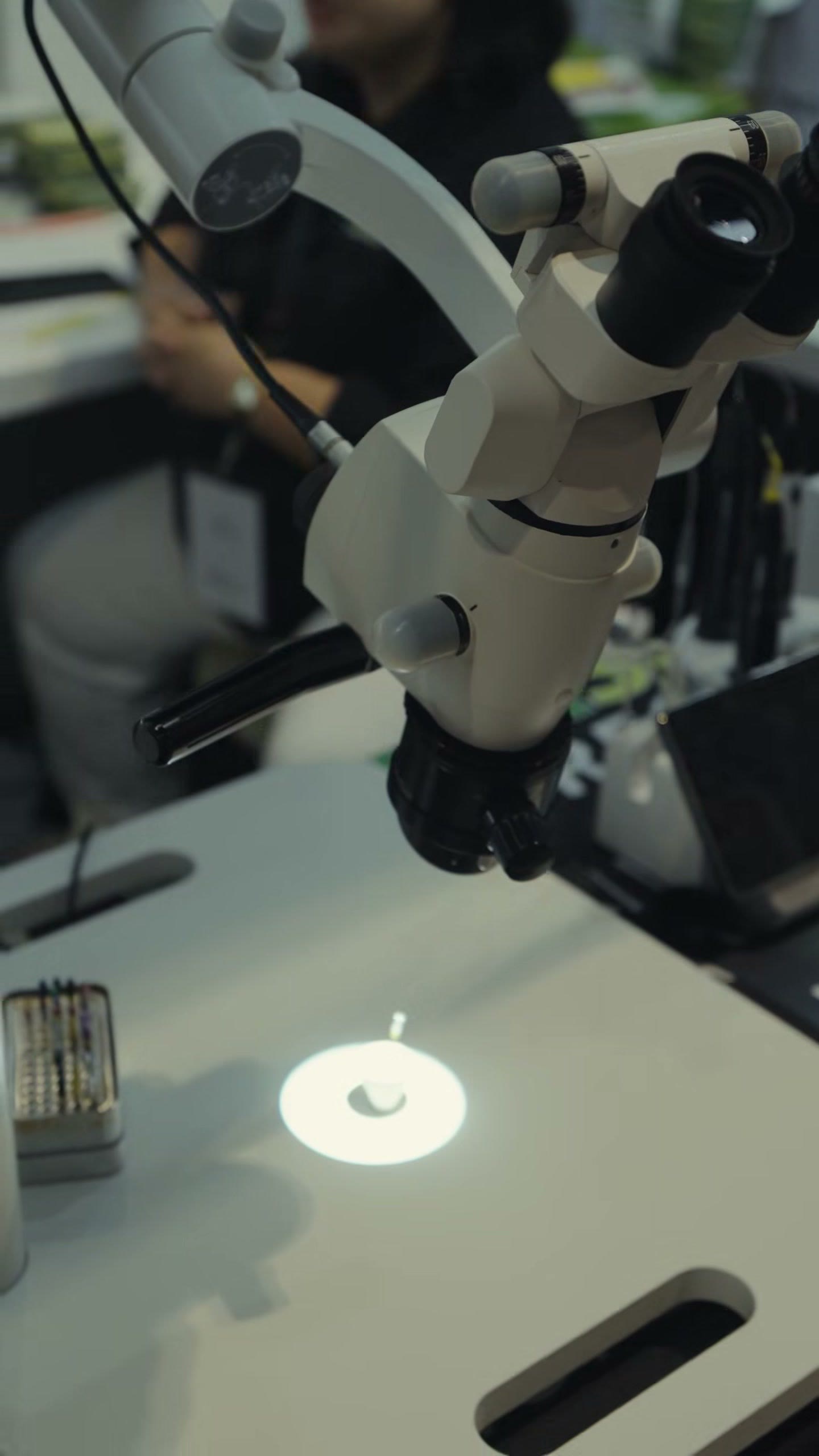 The surgical microscope packed up at the end of the run