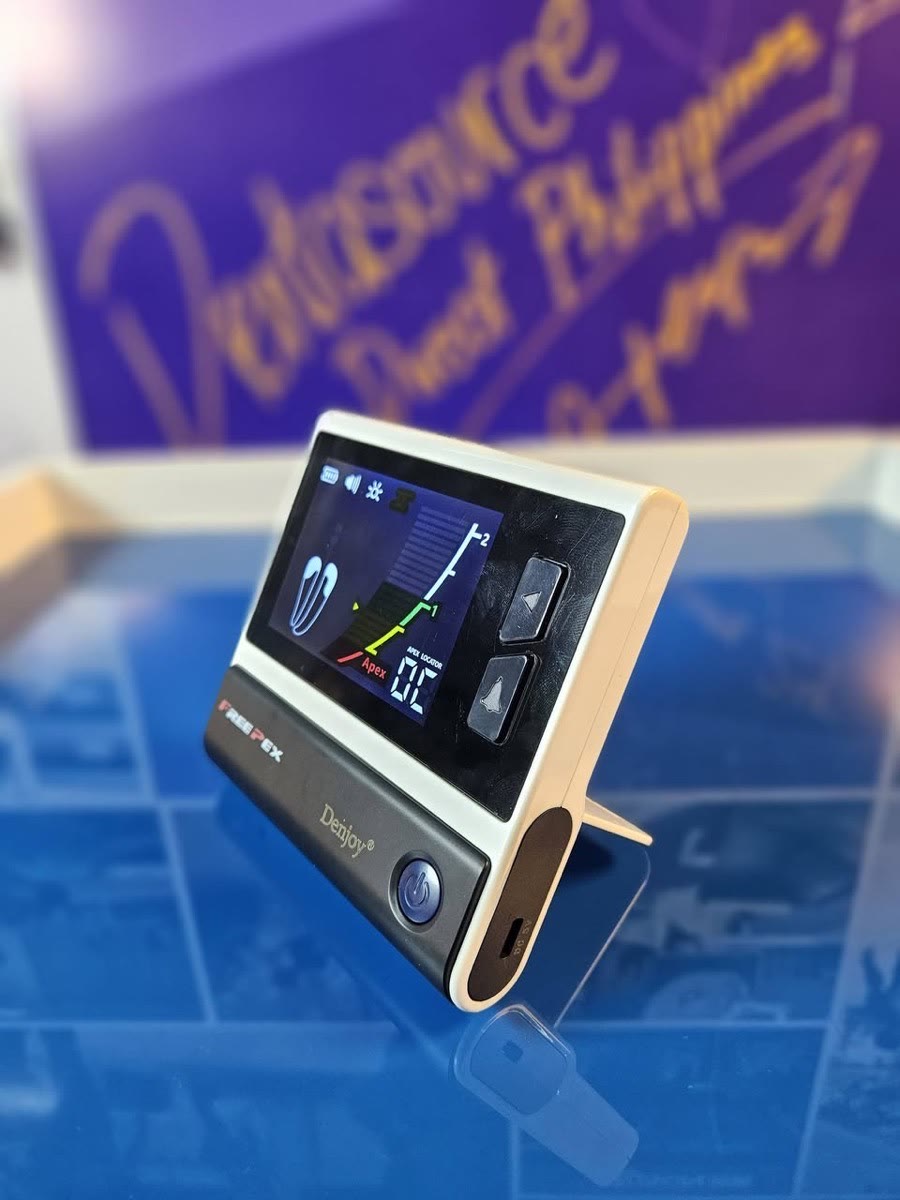 The apex locator standing on its fold out support at the showroom