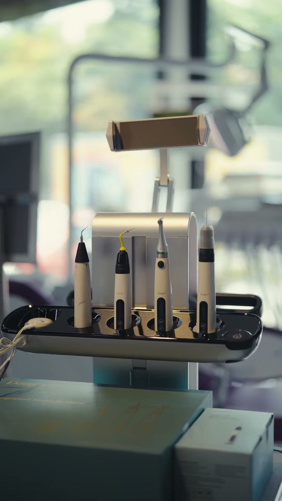 The endo cart with devices and the system box beside it