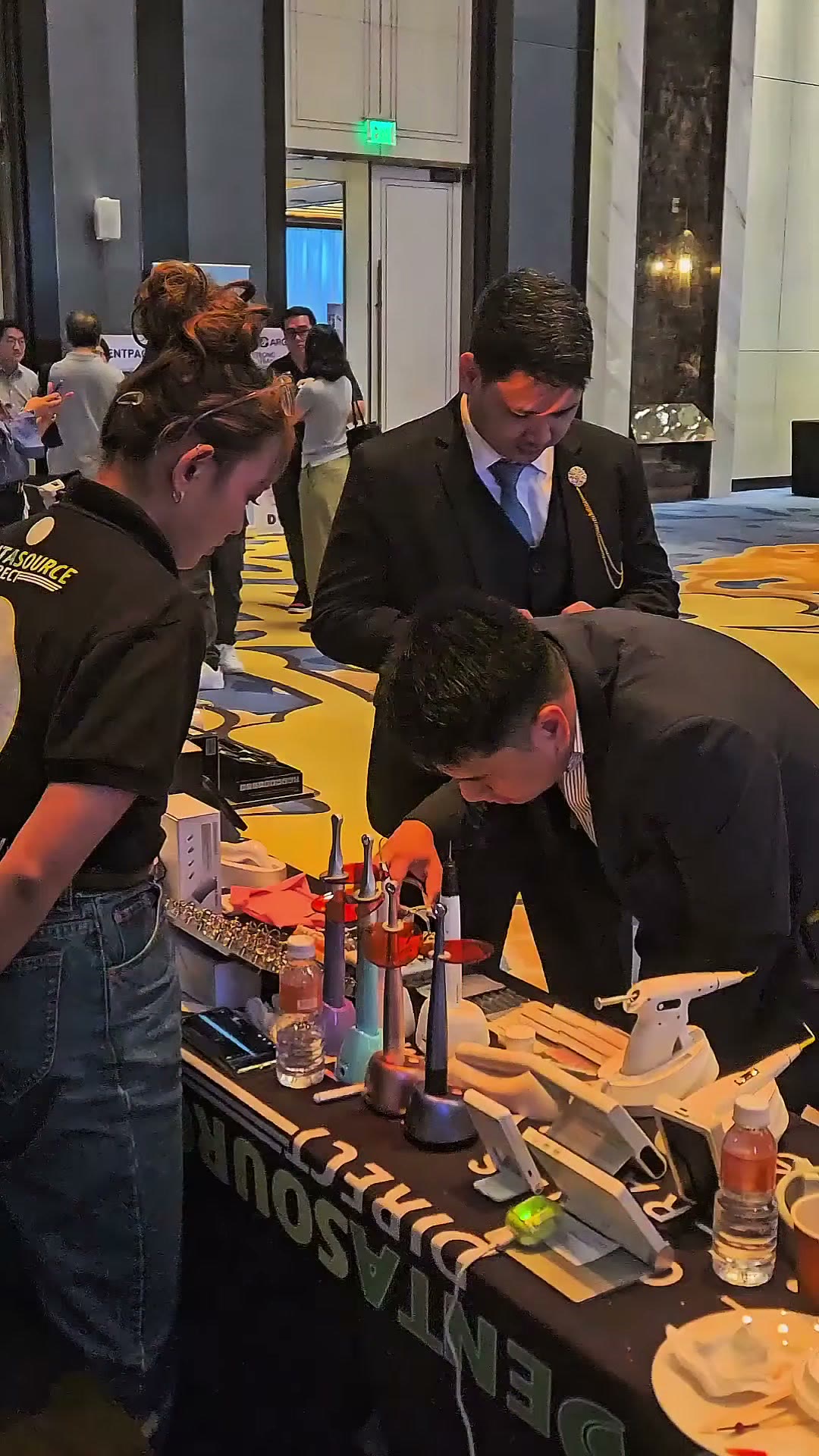 Our team going through devices with a visiting dentist