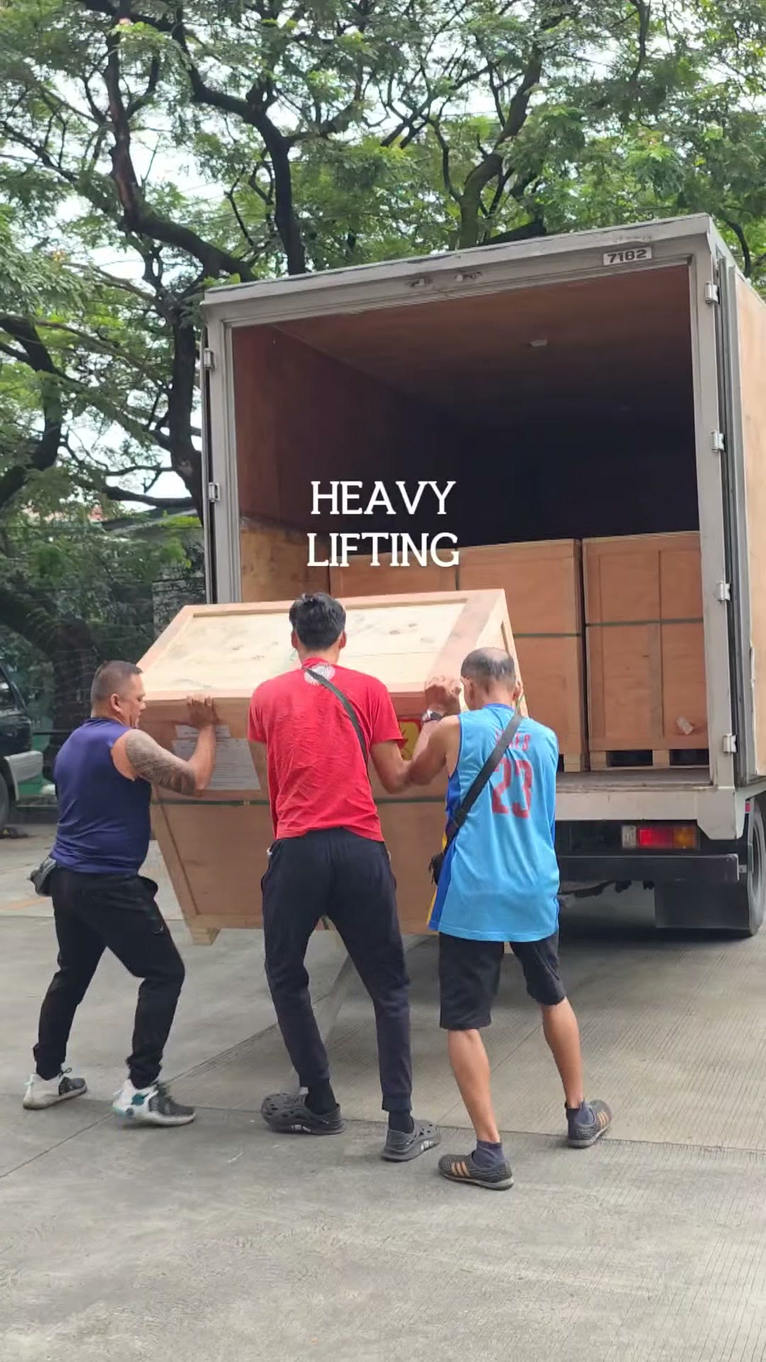 The crate riding the freight elevator up to the stockroom