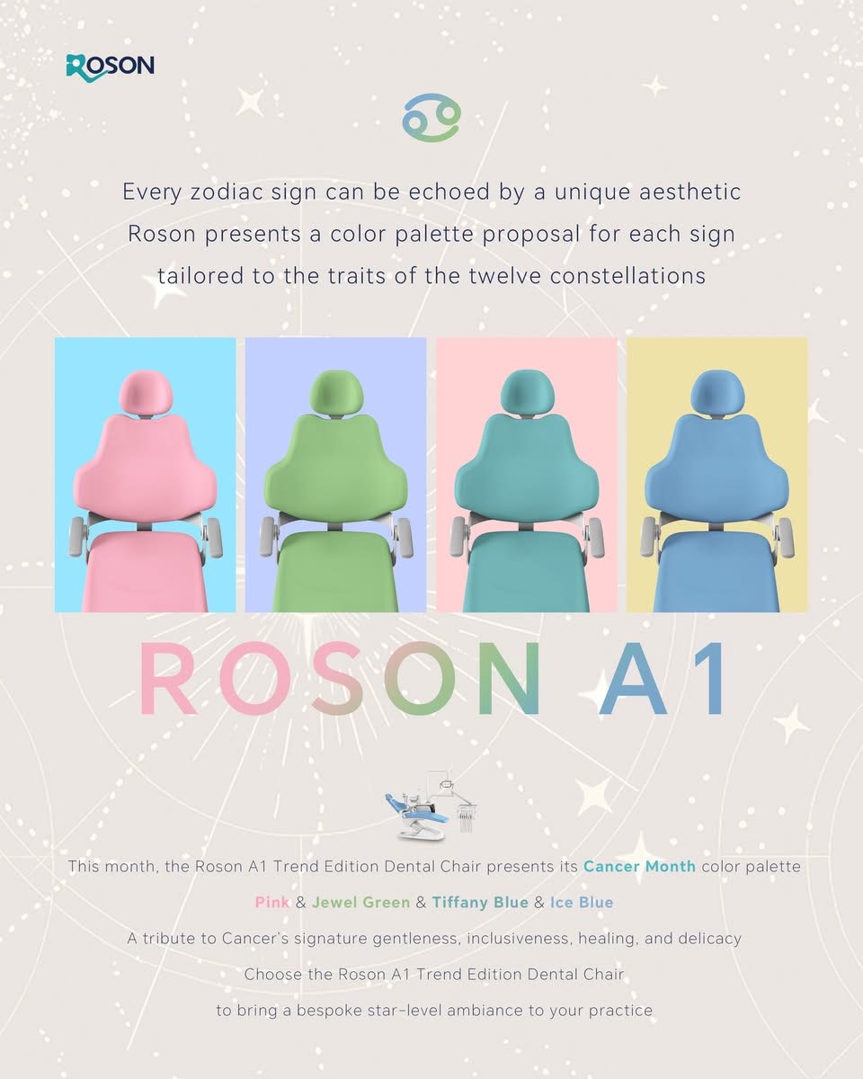The Cancer season palette: Pink, Jewel Green, Tiffany Blue and Ice Blue on the ROSON A1