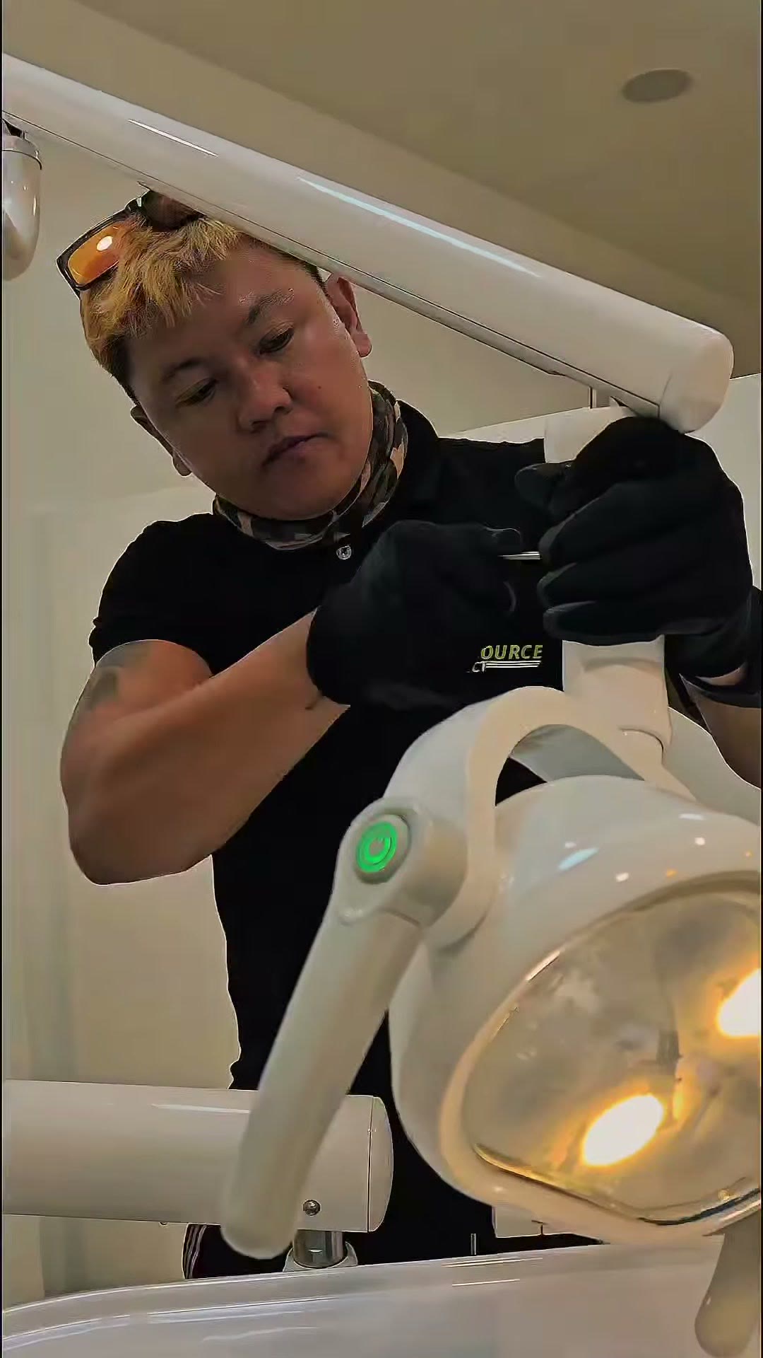 Our technician wiring the LED light head