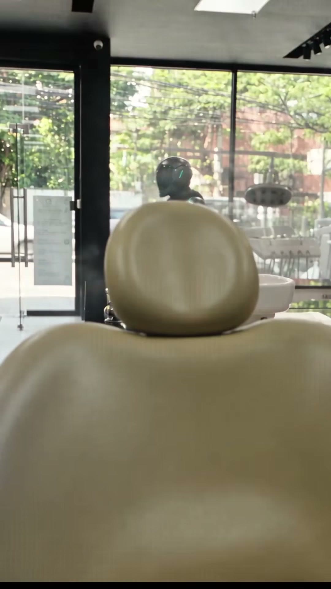 The finished DX-S3 headrest in the glass walled operatory