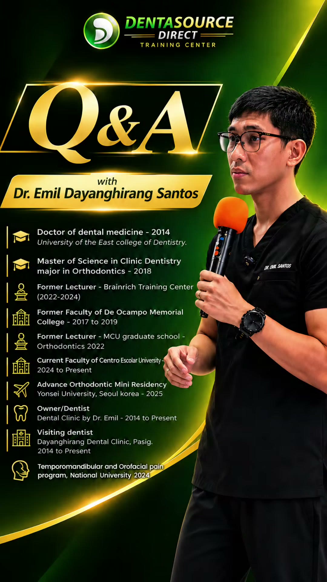 The Q&A card listing the lecturer's credentials and training background