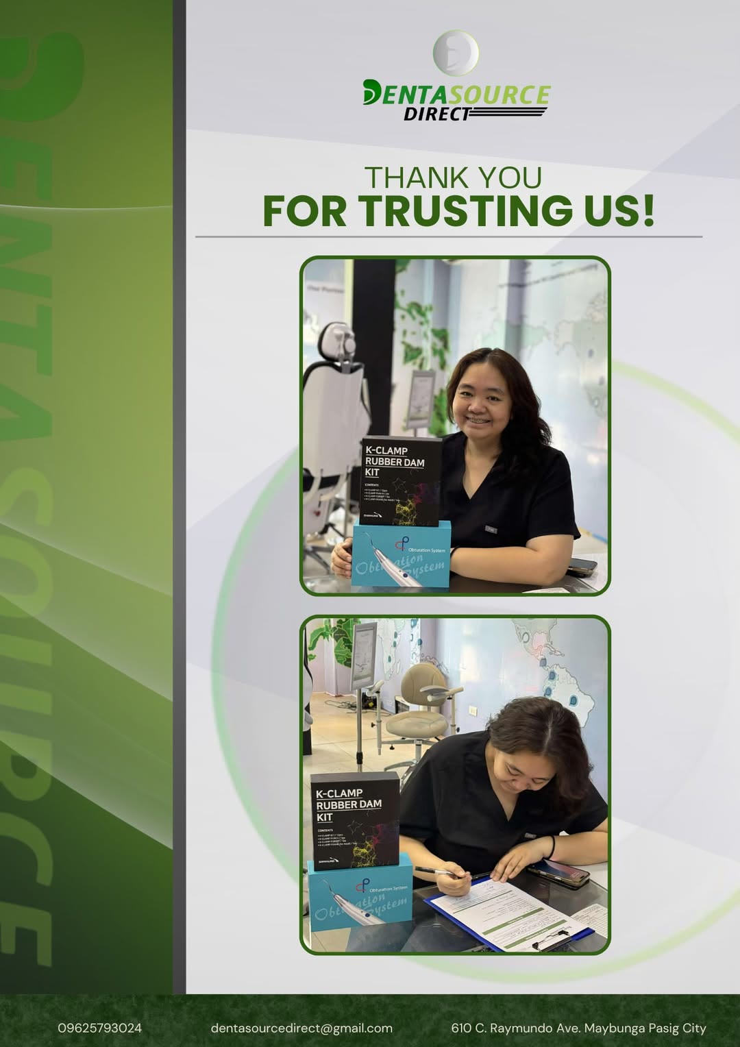 Dr. Patricia Zamora signing the contract for two ROSON DX-A3 dental units