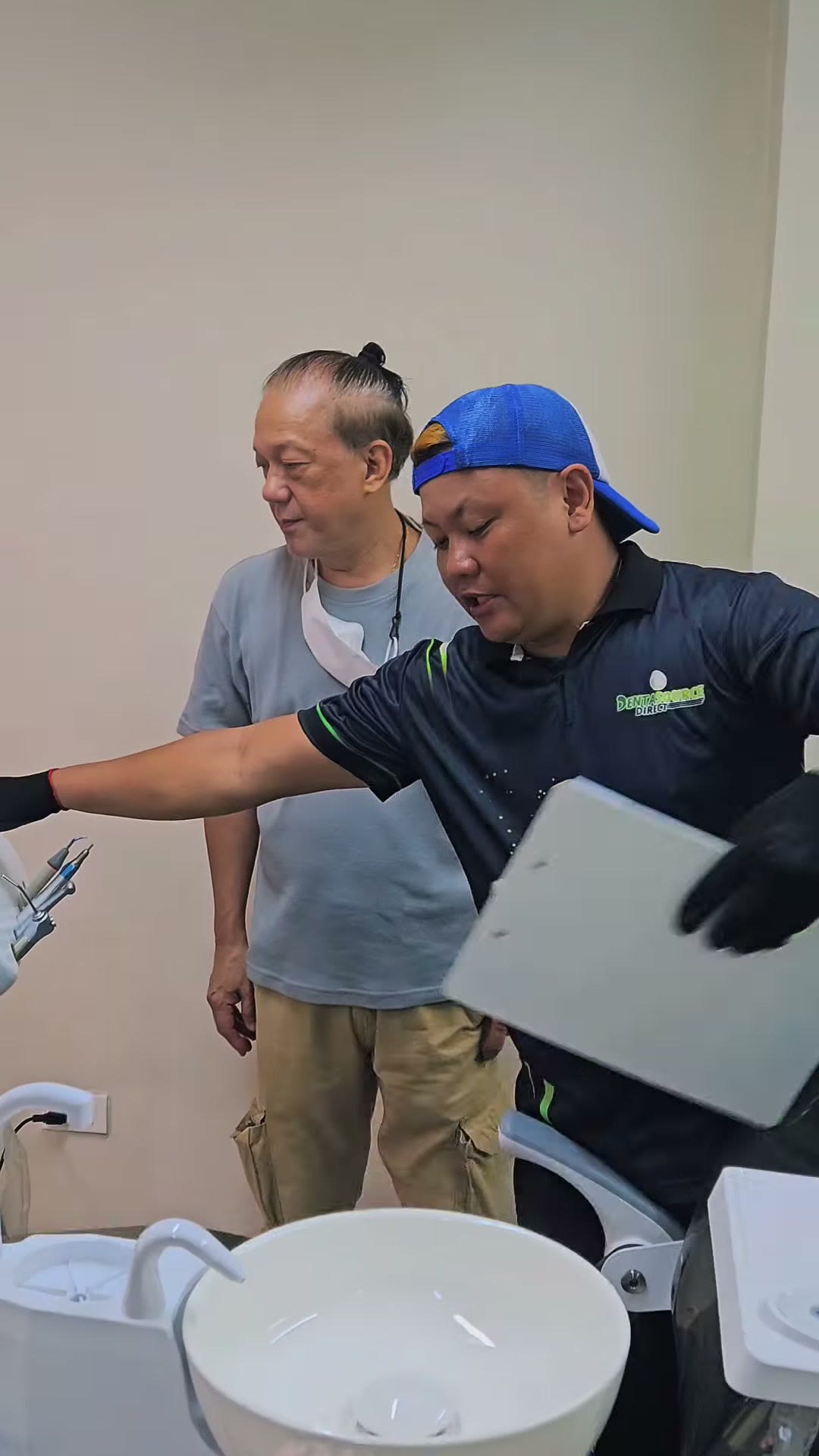 Demonstrating the chair control panel after installation