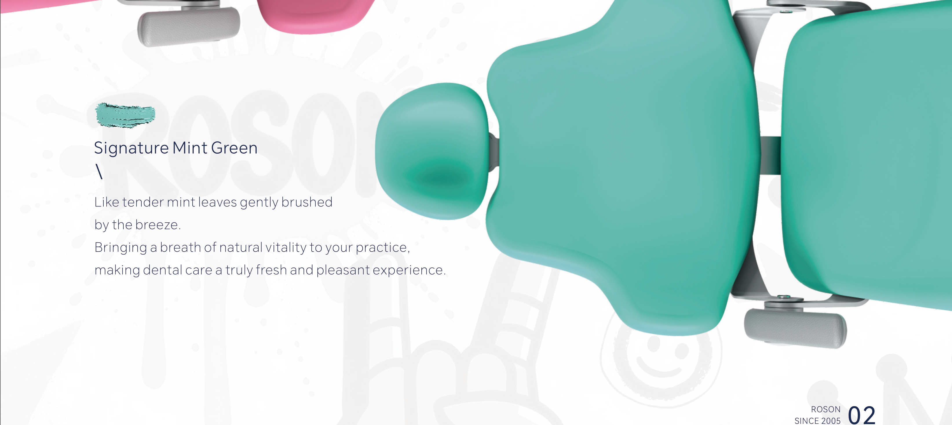 ROSON A1 Pro Fashionable in Mint Green (FS23) — full chair silhouette from brochure