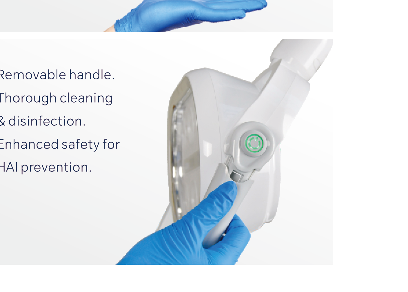 Rolight S removable handle for sterilization between cases