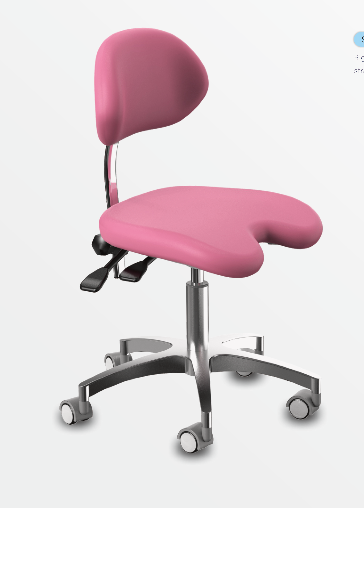 RS-07 dentist stool front view — adaptive backrest and sloped leg rest