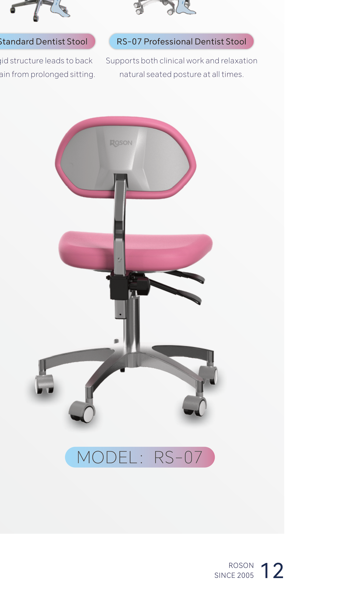 RS-07 dentist stool rear view — U-shaped ventilation cutout