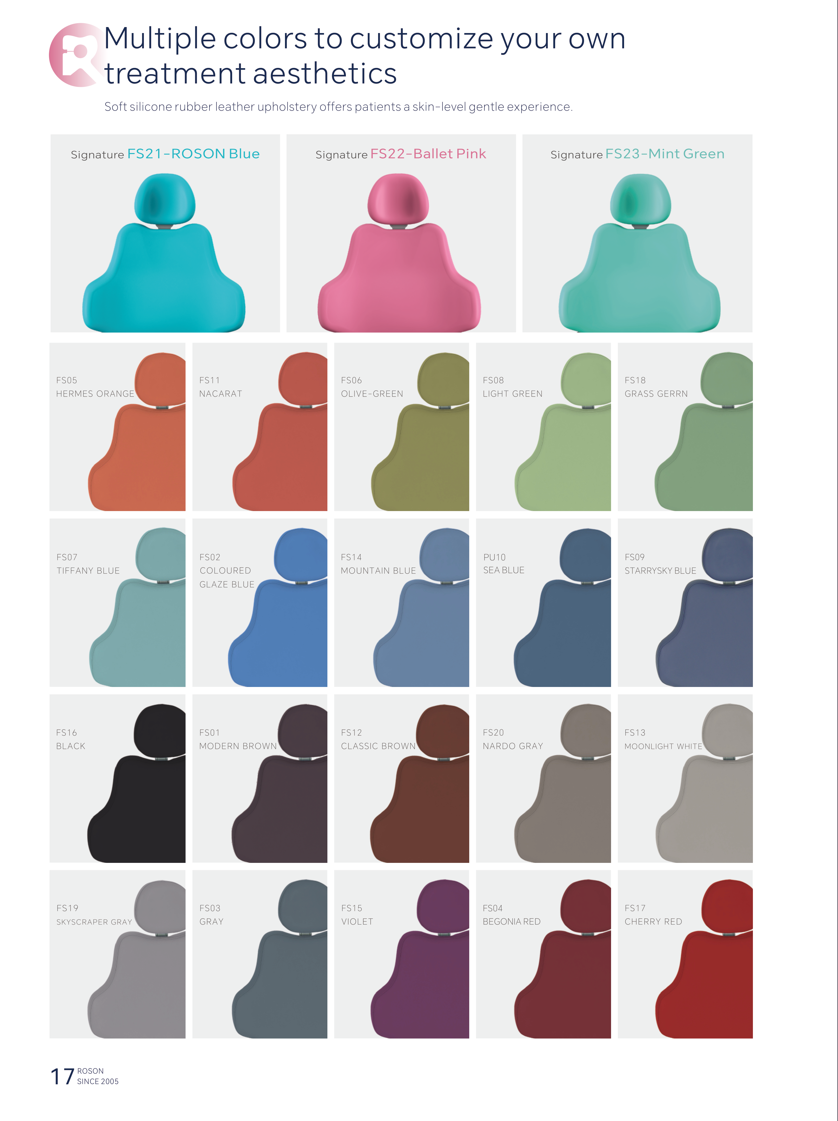 A1 Pro silicone leather color chart — 12 soft silicone rubber leather options (FS series)