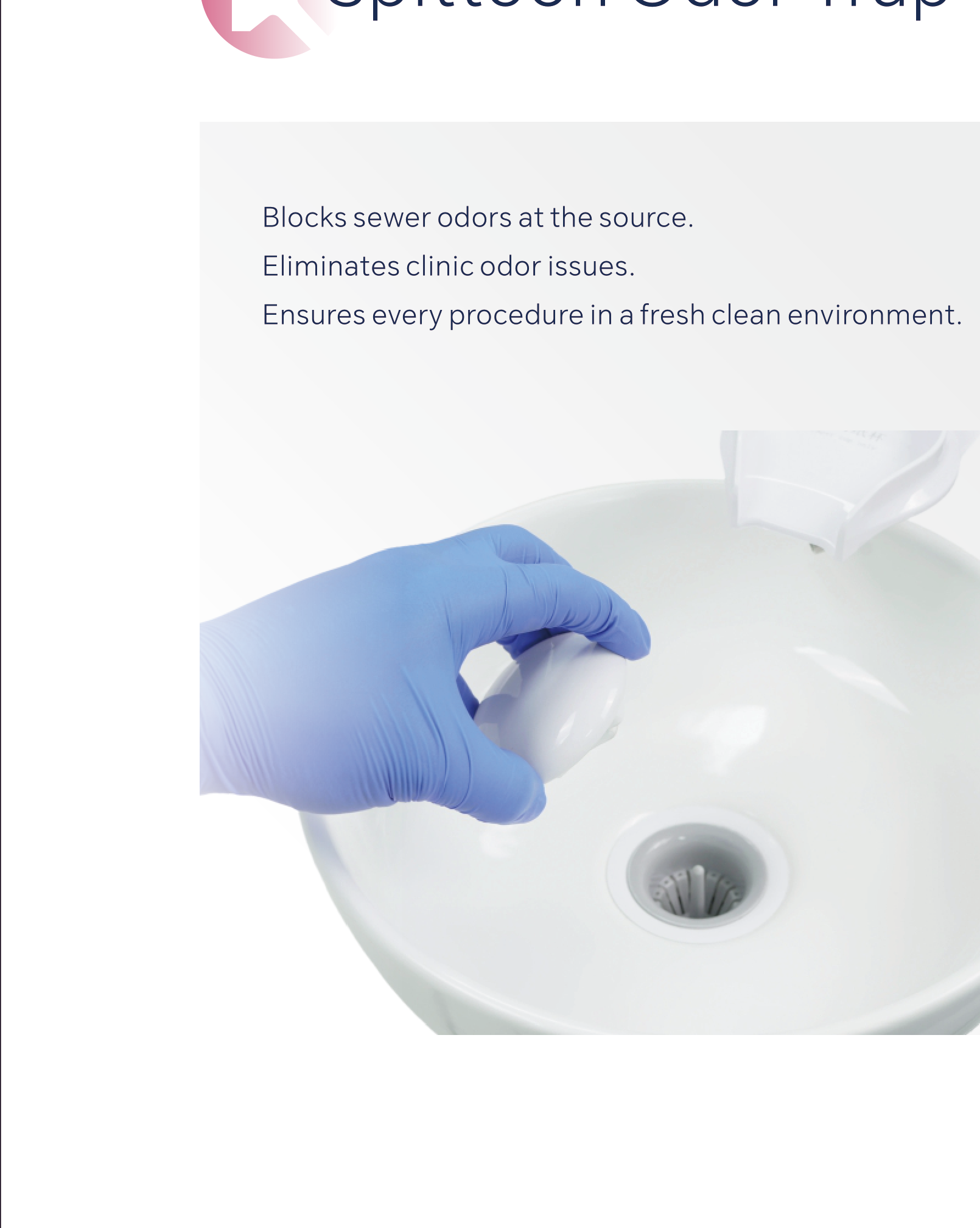 A1 Pro spittoon odor trap with gloved hand operating the rotary handle — contact-free operation