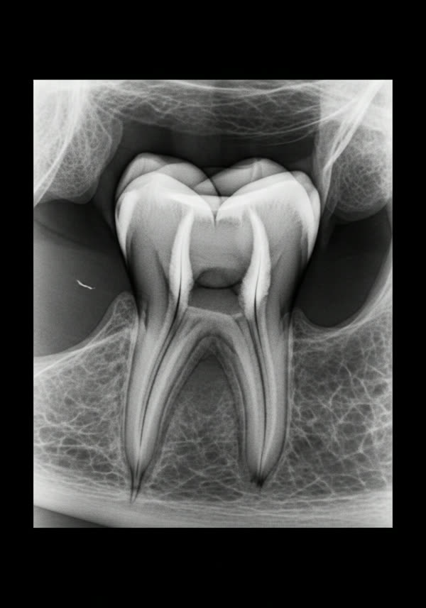 Periapical X-ray reference at 1.0 mm focal spot — illustrative